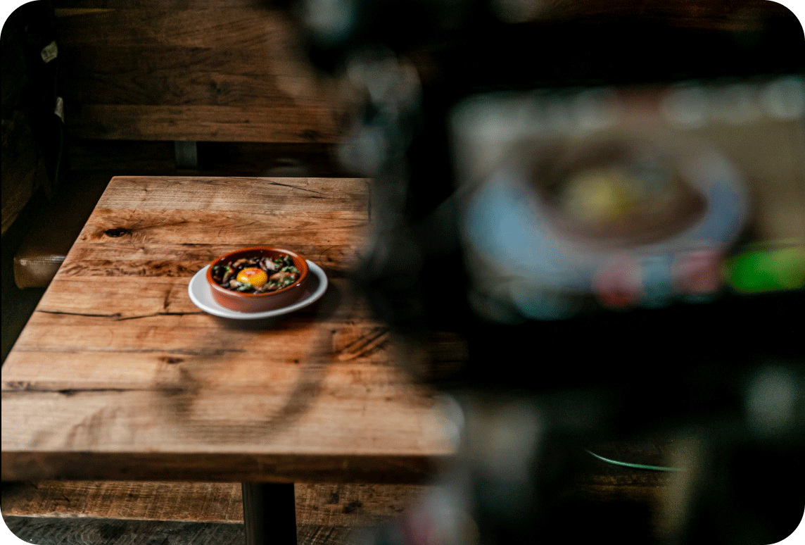 A camera recording video of an appetizer