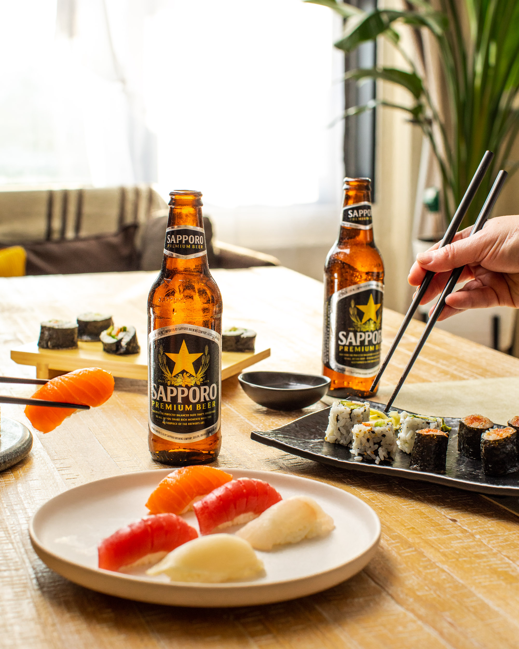 Sushi and Sapporo Beer